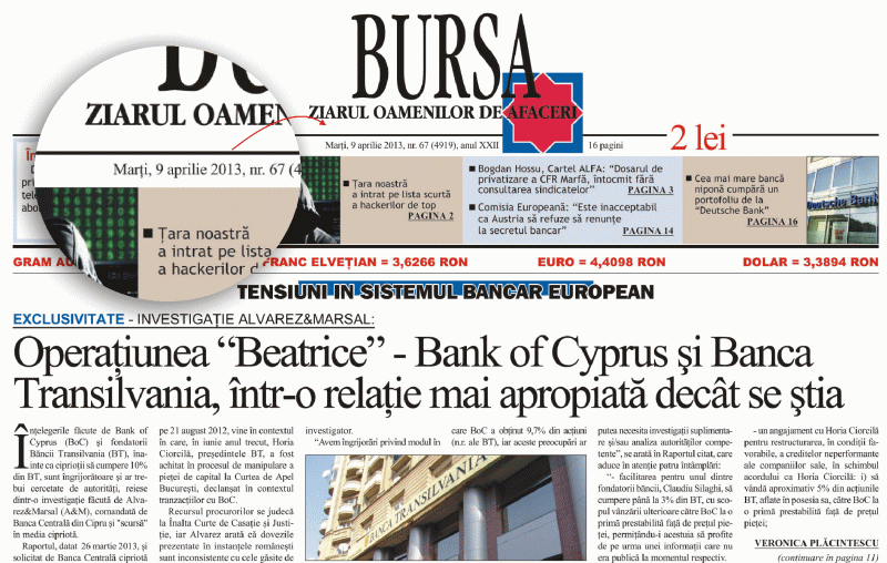 Procuror cipriot: "Punct critic" în investigaţia achiziţiei pachetului de 9,7% din BT de către Bank of Cyprus Procuror cipriot: "Punct critic" în investigaţia achiziţiei pachetului de 9,7% din BT de către Bank of Cyprus